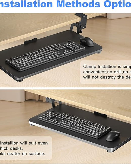 Keyboard Tray Under Desk Large C-Clamp 25.6” (30” Including Clamps) x 11.8” Slide-Out Platform Computer Drawer Pull Out Keyboard & Mouse Tray Black DSF4