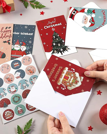 Thboxes 40 Pack Christmas Cards with Envelopes, 4x6 Inch Merry Christmas Cards, Funny Holiday Card with Envelopes & Stickers, 10 Assorted Designs Greeting Card for Xmas