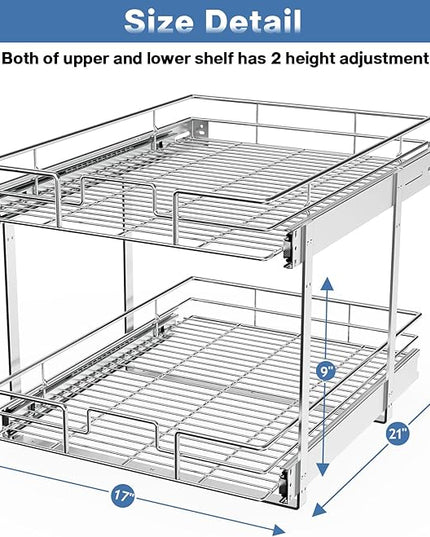 LOVMOR 2 Tier Individual Pull Out Cabinet Organizer 17" W x 21" D, Slide Out Kitchen Cabinet Storage Sliding Shelves