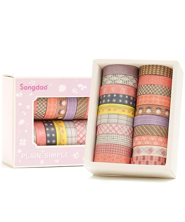 Songdao 20 Rolls Basic Washi Tape Set Japanese Arts Adhesive Tapes Simple Patterns Decorative Masking Tape Sets for Craft, Kids, Scrapbook, DIY, Gift Wrapping (Style Six)
