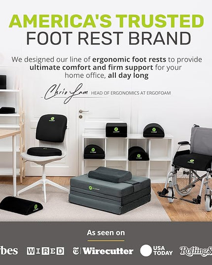 ErgoFoam Adjustable Foot Rest for Added Height - Mesh Orthopedic Teardrop Design - Large Premium Under Desk Foot Rest - Most Comfortable for Lumbar, Back, Knee Pain (Black)