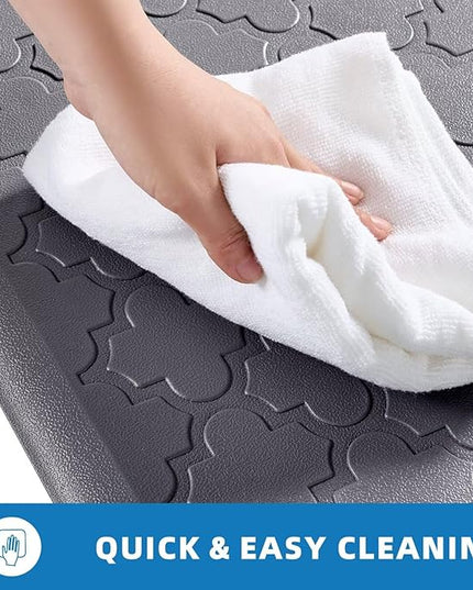 Kitchen Mats for Floor 2 Piece - Anti Fatigue Mats for Kitchen Floor - Non Slip Cushioned Rugs for Standing, Office, Sink, Laundry, Grey