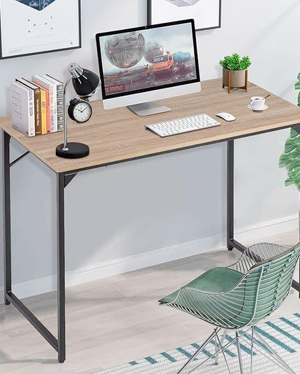 PayLessHere | 39 Inch Computer Desk | Nature | Office Desk with Metal Frame, Adjustable Feet | Water-Resistant, Scratchproof Surface | Sturdy Writing Table for Home Office or Study | Pack of 1