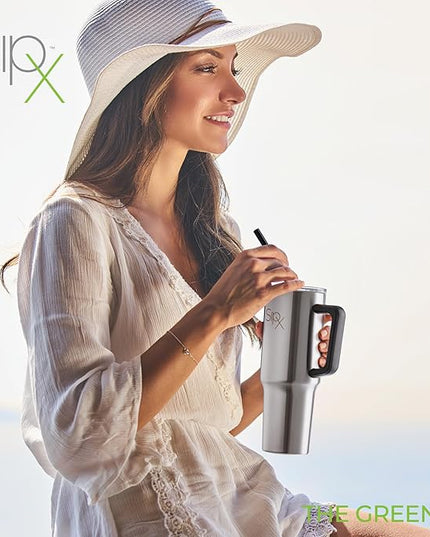 SIPX™ 40 oz Insulated Tumbler with Handle & Straw – Vacuum Insulated Stainless Steel, Leakproof, Cupholder Friendly – Perfect for Iced Coffee, Water & Travel – Stainless