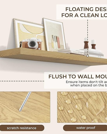 RICHFOCUS 48Inch Floating Shelves for Wall 1 Pack Shelves for Bedroom|Kitchen|Bathroom Wall Mounted Rustic Wood Floating Shelf with Invisible Brackets for Books|Storage|Decor, Oak