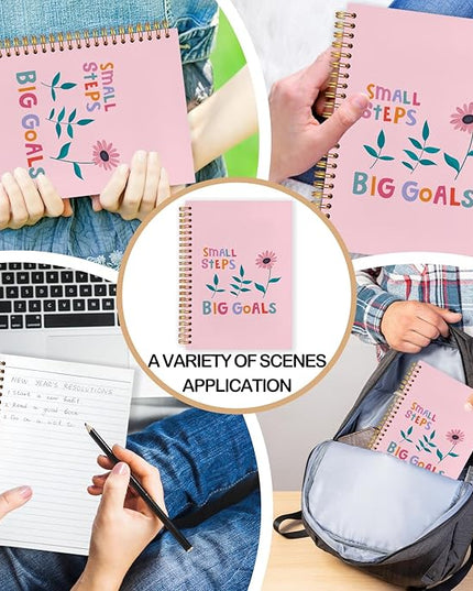 Pink Floral Inspirational Spiral Journal Notebook 5.5x8.3in, Small Steps Big Goals Mental Health Journal for Women, Motivational Notebooks for Note Taking, Pink Flower Hardcover Notebook