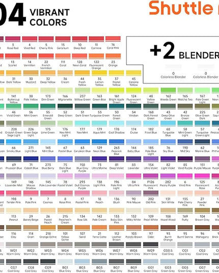Shuttle Art 206 Colors Alcohol Markers, 204 Colors Dual Tip Art Marker Set Plus 2 Colorless Blender, Micro-tip Pens, White Highlighter Pens, Marker Bag Perfect for Students Adults Coloring