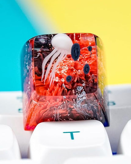 Jellyfish Artisan Keycap Red Black Coral Reef R1 SA Profile Custom Sea Creature Keycaps 1U ESC Handmade Gaming Sea Resin Key Cap Cherry MX Switch Compatible Mechanical Keyboard Jellyfish Lover Gift