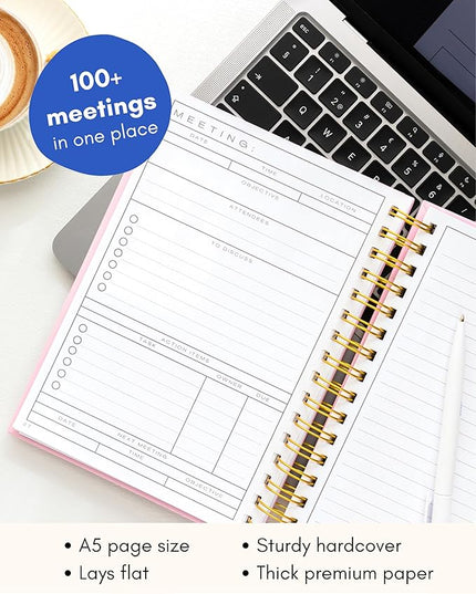 Lamare Meeting Notebook for Work Organization – Perfect Work Notebook for Note Taking & Meeting Planner for Productivity