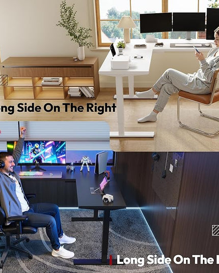 SANODESK L Shaped Standing Desk Adjustable Height, Electric Corner Standing Desk, 63 x 55 inch Sit Stand Computer Table with Splice Board, Black