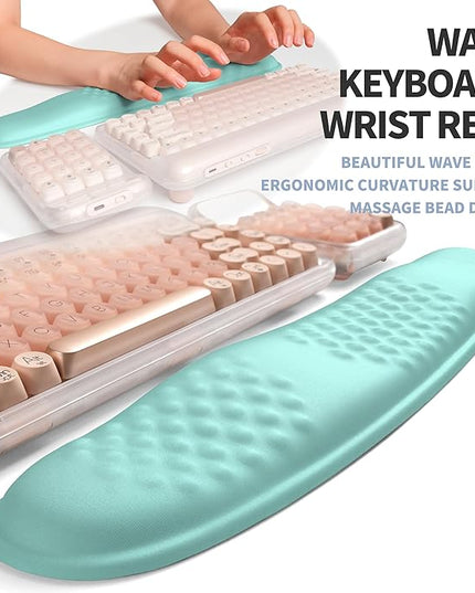 2-in-1 Ergonomic Set, Wave Keyboard Wrist Rest and Massage Slope Mouse Pad Wrist Support, Rebound Memory Foam for Relieve Carpal Tunnel Syndrome and Wrist Pain (Light Blue)