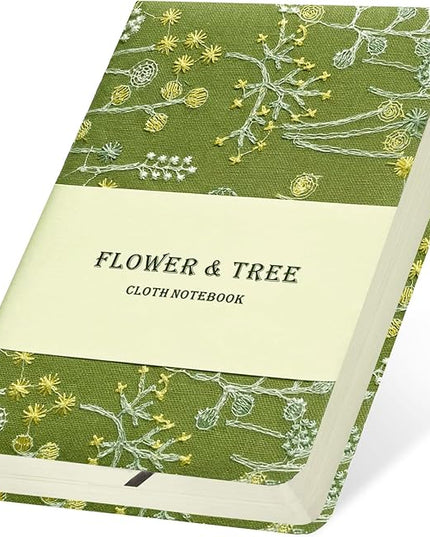 Pocket Notebook, A6 Journal, Small Embroidered Journal, Cute Fabric Notebook, Lay Flat Hardcover Journal, 4x6 Lined Notebook & Sketchbook, Personal Writing Journal for Women, Green Dandelion