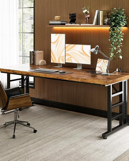 Coleshome 78 Inch Executive Desk with USB Ports, Large Computer Desk with Extra Thick, Long Mordern Office Desk, Workstation Business Furniture for Home Office, Vintage
