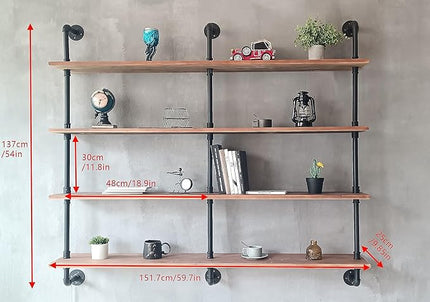 Floating Shelves for Wall Bookshelf Industrial Pipe Shelving Shelves 60 Inch Natural Wood Planks Rustic Wall Shelves Hanging Bookshelves Farmhouse Kitchen Shelving
