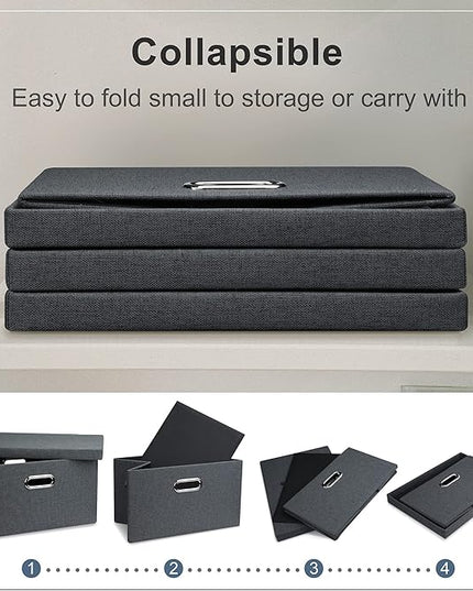 Medium 15" 21 Quart Collapsible Stackable Storage Bins with Lids, 3 Packs Dark Grey Foldable Fabric Closet Boxes Heavy-duty Linen Cube Baskets Container for Bedroom Office (15 x 11 x 8)