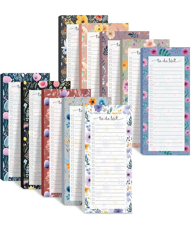 Censen 10 Pack 500 Sheets To Do List Notes Daily Checklist Notepads with 50 Sheets Each Undated Color Memo Pad Block Shopping List Pad Weekly Plan Notepad Organizer Planners(Flower Color,Lined)