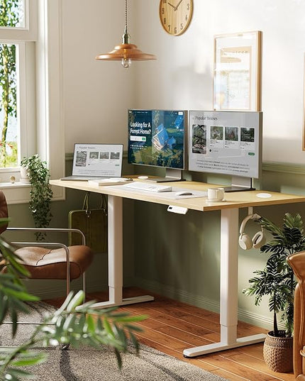 INNOVAR Electric Standing Desk, Adjustable Height Stand up Desks, 55 x 24 Inches Sit Stand up Desk for Home Office Computing, 3-Preset Memory Height Ergonomic Rising Desks, Nature
