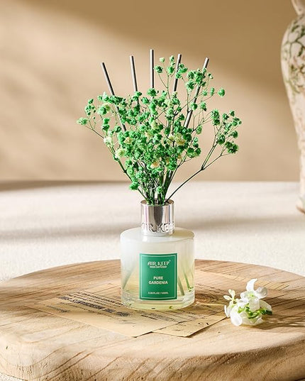 Airkeep Reed Diffuser Set,3.38 fl oz (100 ml) - Pure Gardenia Oil Diffusers with 8 Reed Sticks, Home Fragrance Reed Diffuser for Bathroom Shelf Decor