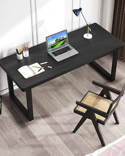 78.74in Large Modern Solid Wood Computer Desk - Sturdy Metal Base | Stylish Durable Black Office/Study/Writing Desk, Multiple Sizes for Home Office & Dual Monitor Workspace