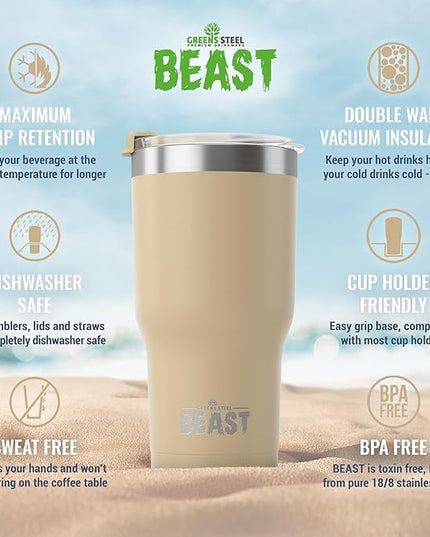 Beast 30 oz Tumbler Stainless Steel Vacuum Insulated Coffee Ice Cup Double Wall Travel Flask (Sand)