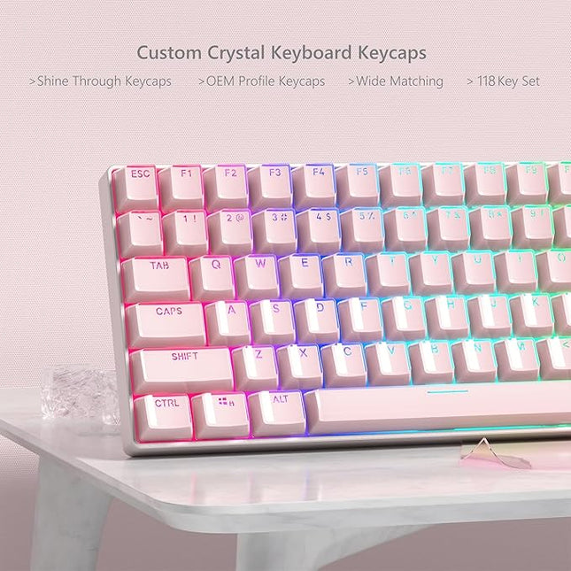 Womier Keyboard Keycaps - Jelly Keycaps Pink 60 75 100 Percent, Crystal Shine Through Custom Cute Key caps Set, 118 Keys OEM Profile for 61/68/84/87/98/100 Cherry Gateron MX Mechanical (Backlit Pink)