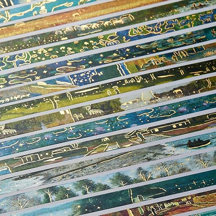 YUBX Landscape Washi Tape Set in Oil Painting Style 20 Rolls Scenery Drawing Masking Gold Foil Graphic Decorative Tapes for Arts, DIY Crafts, Journals, Planners, Scrapbook, Wrapping (Classic)