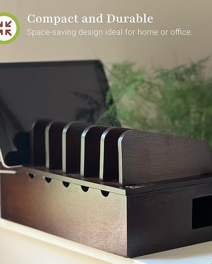 Prosumer's Choice Multi Device Charging Station Wood - Desktop Organizer with Holder for Multiple Phones - Elegant Wooden Desk Accessories - 6 Device Charging Station for Work from Home and Office