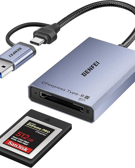 BENFEI CFexpress Type B Card Reader with USB 3.2 (Gen 2) 10Gbps, USB-C&USB-A 2-in-1 Type B CFexpress Adapter, Compatible with Windows/Mac/Linux/Android(Not for XQD Card)