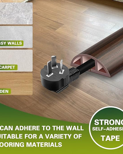 Floor Cord Cover Cable Cavity Self Adhesive Hider - Electric Cord Covers for Living Rooms, Offices - Cable Cover Protector (Black Wood, 1.18" x 10')