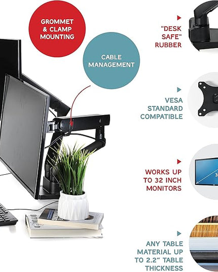 Dual Monitor Arm Stand for 35 Inch Screens - Full Adjustable VESA Mount for 2 Monitors, Heavy Duty Dual Monitor Desk Mount Compatible with C Clamp, Grommet Mounting Base, Holds 26.4lbs per Arm, Black