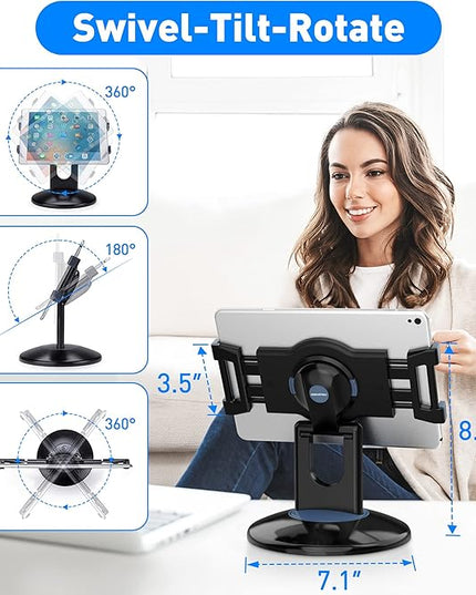 AboveTEK Retail Kiosk iPad Stand, 360° Rotating Commercial POS Tablet Stand, Fits 6"-13" (Screens) iPad mini Pro-Business Swivel Tablet Holder, for Store Office Reception Kitchen Desktop (Black)