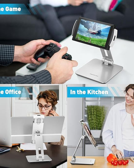 AboveTEK Business Kiosk Aluminum Tablet iPad Stand, 360° Swivel Tablet & Phone Holders for Any 4"-15.6" Display Tablets/Cell Phones/Portable Monitor, Sturdy for Store POS Office (Silver)