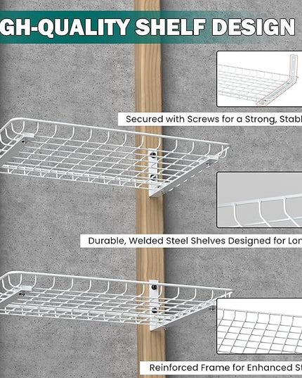 EVERHANGER Garage Wall Shelves 12x18 Inch, Wall Mounted Storage Shelf, Metal Shelf Rack, Heavy-Duty Shelf Organizer 2 Pack, White