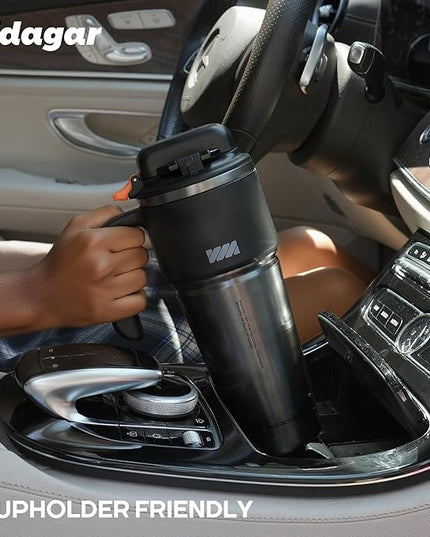 32 oz Tumbler with Handle and Straw, Vacuum Insulated Stainless Steel Travel Mug with Push-button Lid, Double Wall Coffee Cup, Fits in Cup Holder - Obsidian Black