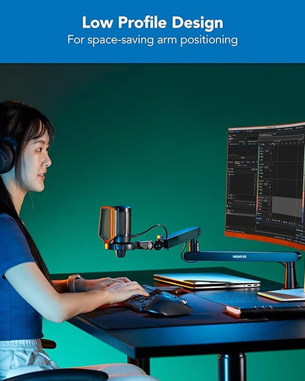 Mount-It! Mic Arm, Microphone Boom Arm, Adjustable Full Motion Mic Desk Mount, for Streaming, Gaming, Podcast, Recording, 3/8" and 5/8" Compatible, Low Profile Design, Height up to 27.8", Black