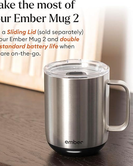 Ember Temperature Control Smart Mug 2, 10 Oz, App-Controlled Heated Coffee Mug with 80 Min Battery Life and Improved Design, Stainless Steel