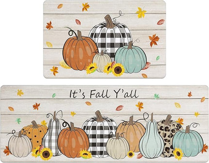 Pauwer Fall Kitchen Rugs Set of 2, Pumpkin Truck Anti Fatigue Kitchen Floor Mat, Non Slip Farmhouse Cushioned Kitchen Mats for Floor, Kitchen Runner Rug Floor Carpet Fall Harvest Thanksgiving Decor