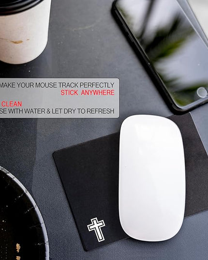 Mouse Pad Adhesive Bottom - Sticks to Any Surface - Portable - Webcam Covers and Screen Cleaner Included (Cross-Black)