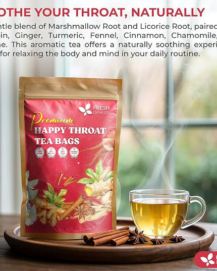 Premium Happy Throat Herbal Tea – 135 Bags Of Supper Tea Blend: Marshmallow Root, Slippery Elm & Ginger – Dry & Sore Throat Relief – Caffeine-Free, No Honey, No Citrus – No Sugar