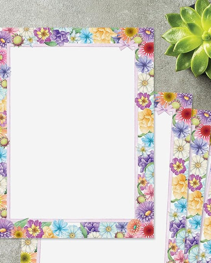 Current Spring Floral Letter Paper - Spring Stationery Papers With Decorative Spring Flowers Border, Printable Holiday, Wedding & Bridal Shower, & Invitation Sheets, Set of 25, 8 1/2" x 11"