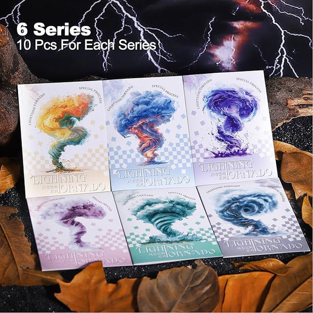 AuriicLeaf Lightning Tornado PET Sticker Set, 60Pcs Large Holographic Stickers for Scrapbooking, Journaling, Junk Journal Supplies, and DIY Crafts