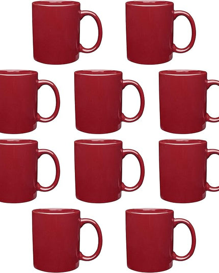 DISCOUNT PROMOS Ceramic Coffee Mugs 11 oz. Set of 10, Bulk Pack - Coffee cup set, Iced coffee cup, Gaming mug - Red