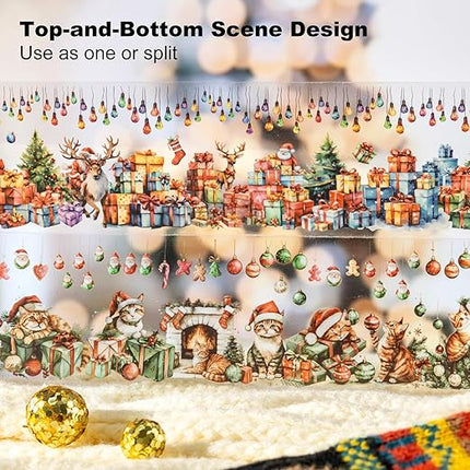 AuriicLeaf Christmas PET Tape Set - Seamless Loop Design with Snowy Villages, Festive Cats and Holiday Scenes, Includes Decorative Clip, Self-Adhesive Rolls for Scrapbook, Journal and DIY Decor