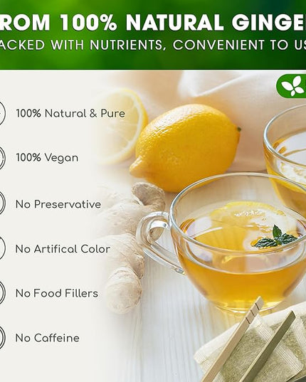 FreshDrinkUS, 150 Premium Ginger Tea Bags, Non GMO, 100% Natural & Pure from Ginger Root, Root Herbal Tea. No Sugar, No Caffeine, No Gluten, Vegan. Support Stronger Digestion, Pleasantly Spicy & Warming