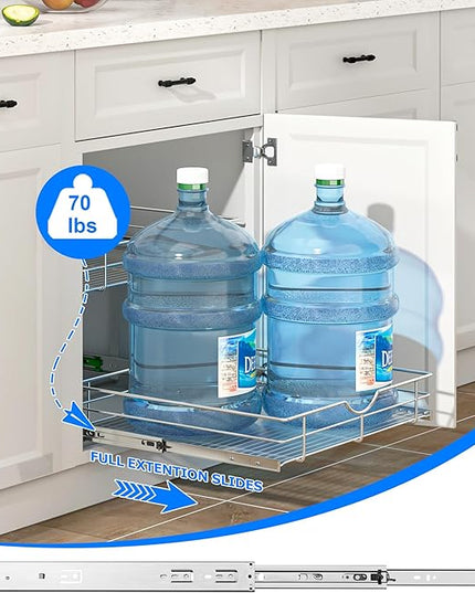 WelFurGeer 2-Tier Kitchen Cabinet Pullout Shelf and Drawer Organizer, Soft Close Pantry Pull Out Shelves, Heavy Duty Pull Out Cabinet Organizer with Shelf Liner for Kitchen Cabinets, Pantry Storage
