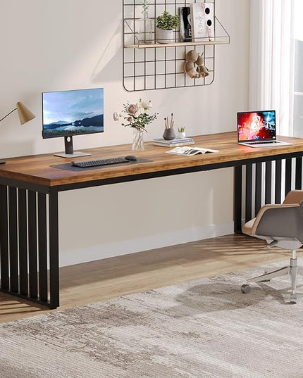 Tribesigns 78.74" Extra Long Computer Desk for 2 Person, Double Long Desk with Heavy Duty Metal Frame, Double Workstation Study Table for Home Office (Without Chair) (Brown & Black)
