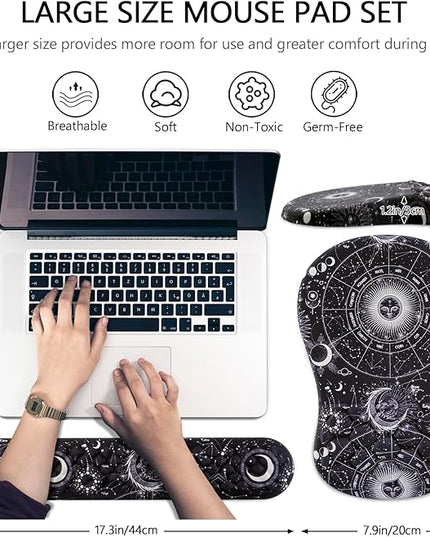 Mouse Pad Wrist Support, 2 in1 Keyboard Wrist Rest+ Ergonomic Mouse Pad, Non-Slip Wrist Rest for Computer Keyboard, Made Easy Typing & Relieve Wrist Pain(Sun Moon)