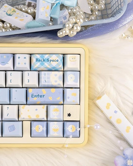 Cherry Profile Blue and White Creamy Keycaps - Custom PBT Keycaps Set, Dye Sublimation, 145 Keys Baby Blue Replacement Key Caps for Mechanical Keyboard