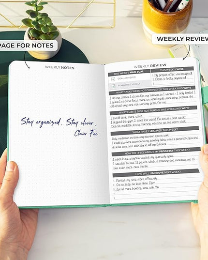 Clever Fox Daily Planner – Undated Planning Notebook with Hourly Schedule & To-Do List – Personal Day Task & Work Organizer, 6 Months (Emerald)