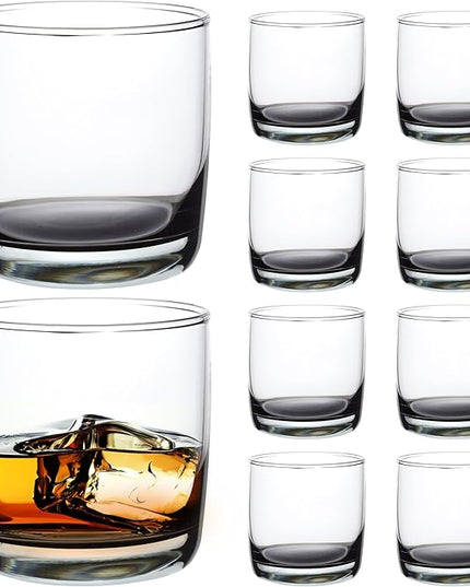 DISCOUNT PROMOS Monterrey Whiskey Glasses, 10 oz Set of 10, Bulk Pack - Heavy Base Old Fashioned Drinking Glass, Bourbon, Scotch Rocks Glasses - Black Bottom Color